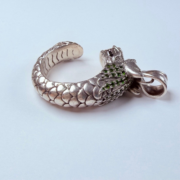 Dragon Legends Naga Emeralds & Garnet Eyes Sterling Silver 925 Pendant Necklace - Picture 5 of 10